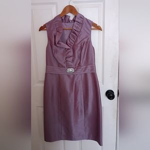 Lilac sleeveless knee length evening dress with sheer sweater